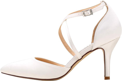 HC1901 Women Pointed Toe High Heel Pumps Straps Satin Wedding Bridal Evening Party Dress Shoes